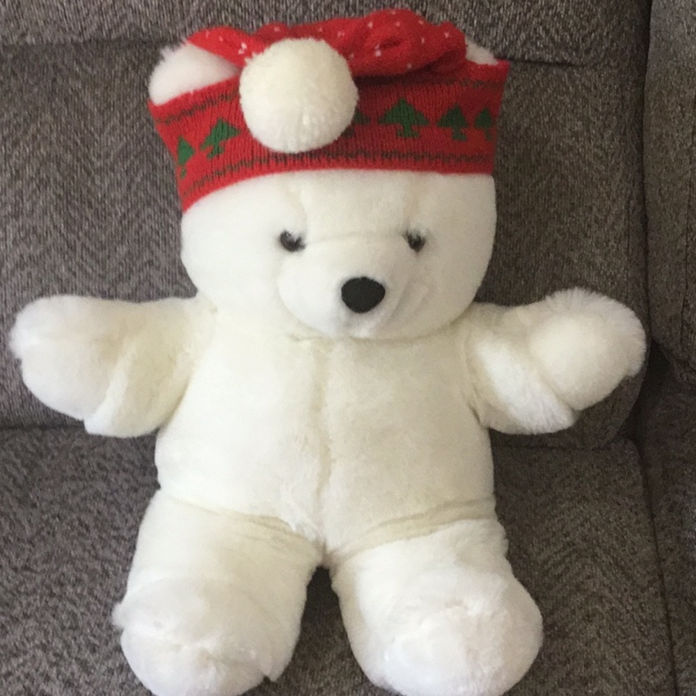 White Teddy Bear with Red Christmas hat